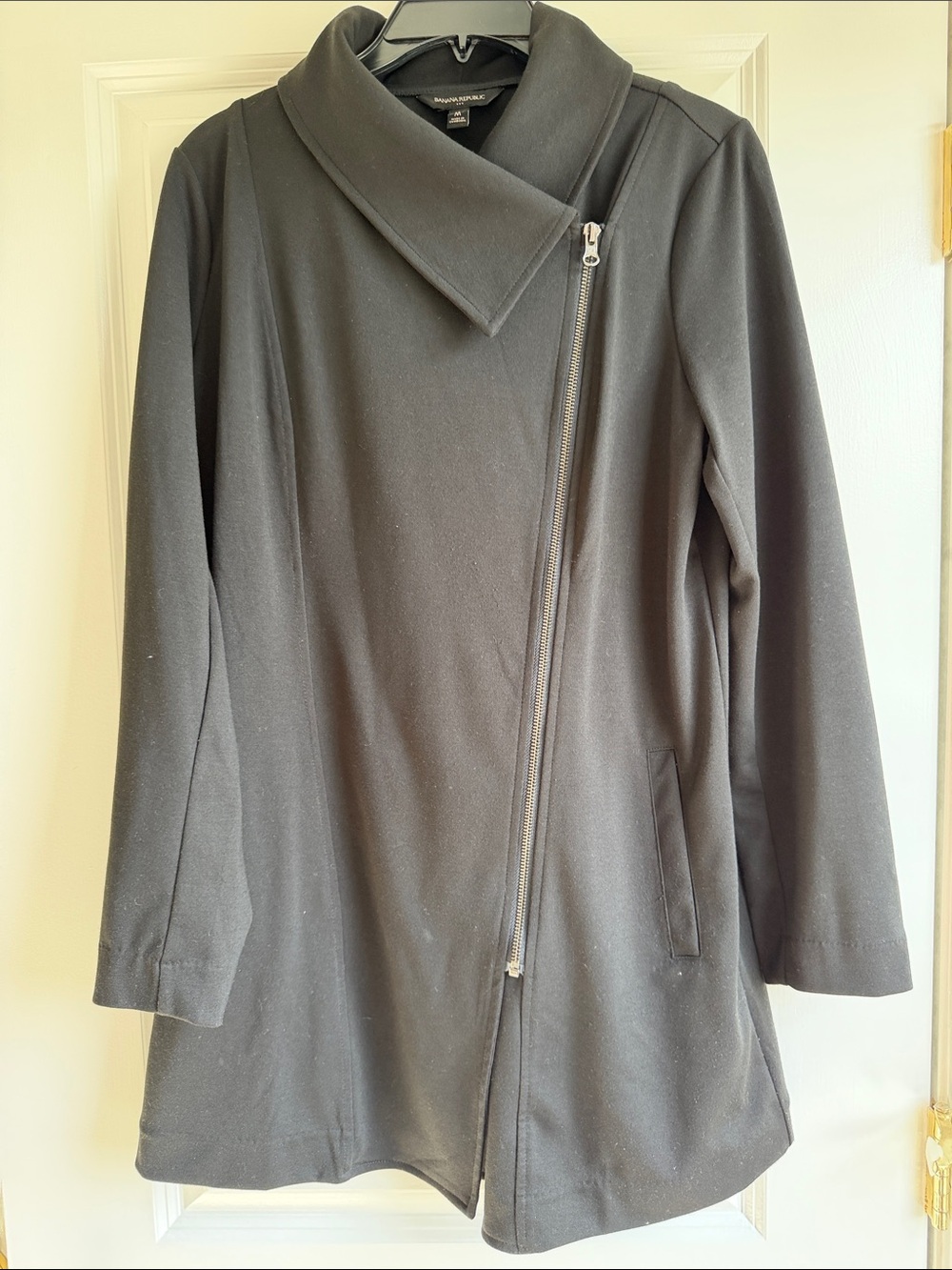 Banana Republic Factory Black Asymmetrical Zip Trench Coat